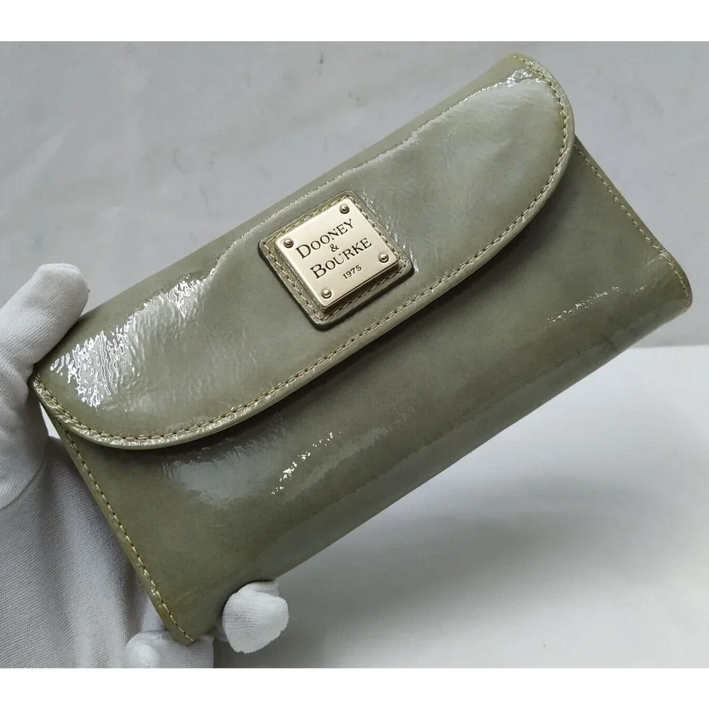 Dooney & Bourke Gray Patent Leather Checkbook Credit Card Trifold Wallet